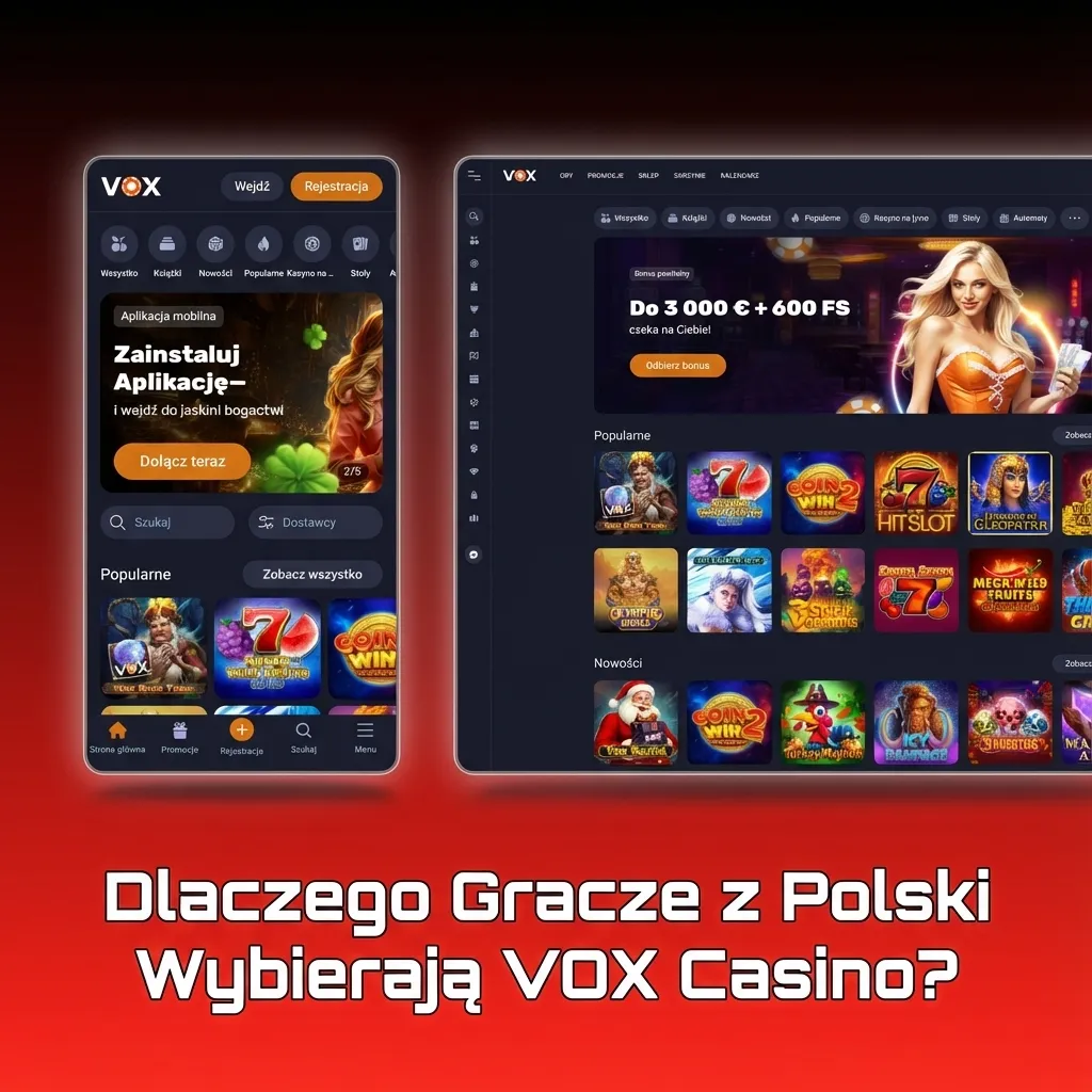 Polish players choose VOX Casino for fast payouts, BLIK support, high welcome bonus, and mobile app access.