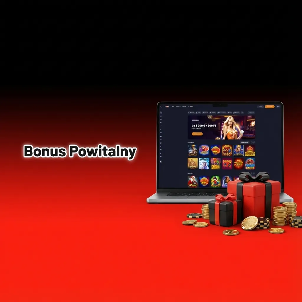 Welcome bonus table showing three deposit tiers with bonuses up to 10,000 PLN and 600 free spins with wagering requirements.