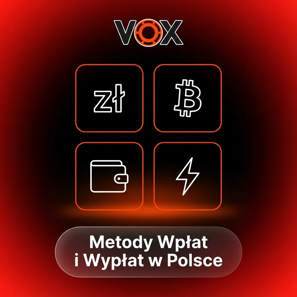 VOX Casino payment methods interface showing 15 options including cards, e-wallets, bank transfers and crypto for Polish players